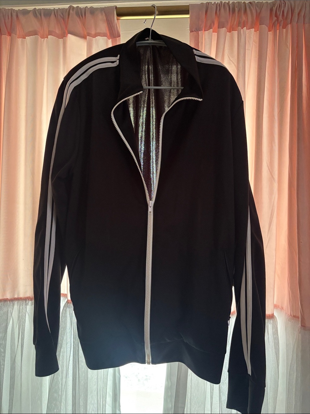 Black Track Jacket with White Stripes